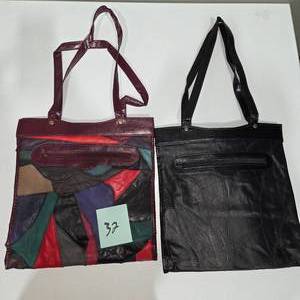 lot 32 image: 2 Genuine Leather Clutch  Portfolio Bags  Black & Multi-Color Patchwork  Lot 32