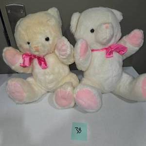 lot 38 image: Privilege Bears New York Plush Teddy Bear Set (2) Pink Ribbon Bears  Lot 38