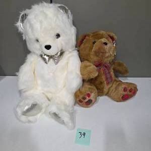 lot 39 image: Holiday Plush Teddy Bear Set (2) Windsor Collection & White Bow Bear  Lot 39