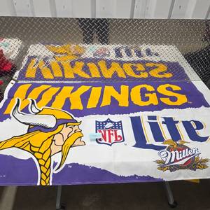 lot 52 image: Large Minnesota Vikings NFL Miller Lite BannerFlag  Licensed Vikings Fan Decor  Game Room Man Cave Tailgate Display lot 52