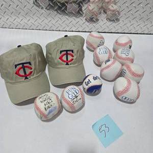 lot 53 image: 10 Signed St. Paul Saints Baseballs  2 NEW Minnesota Twins Hats w Tags  Autographed Baseball Lot  MLB Collectibles Fan Bundle