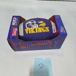 lot 56 image: Minnesota Vikings Autographed Mini Football  Multiple Player Signatures  Hutch Team NFL Display Ball w Original Box