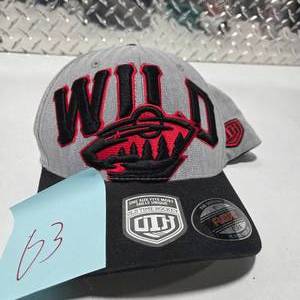 lot 63 image: Minnesota Wild NHL Flexfit Hat New With Tags Gray Black Red Hockey Cap Adult One Size OSFM