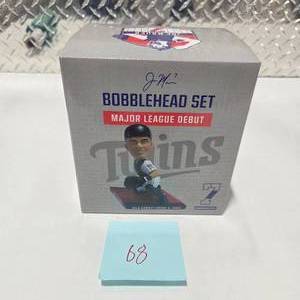 lot 68 image: Joe Mauer MLB Debut Bobblehead Set Minnesota Twins April 5 2004 Rookie Debut Collectible NIB