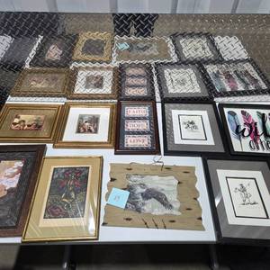 lot 69 image: Large Framed Wall Art Decor Lot Faith Hope Love Western Art Religious Prints Eagle Key Holder Frames