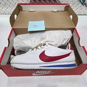 lot 72 image: Nike Classic Cortez Leather Sneakers White Red Blue Mens Athletic Running Shoes w Box