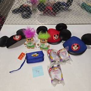 lot 74 image: Disney World Mickey Ear Hats Troll Dolls Babe Movie Plush Toys Vintage Kids Collectibles Lot