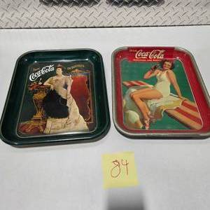 lot 84 image: Vintage Coca Cola Serving Tray Lot Pin Up Girl Victorian Lady Coke Advertising Metal Trays