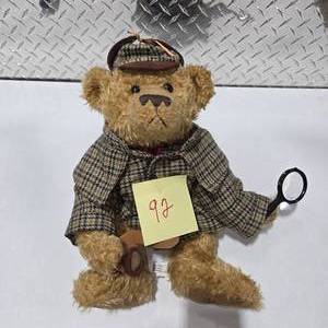 lot 92 image: Sherlock Holmes Teddy Bear Plush Detective Outfit Magnifying Glass Collectible Stuffed Bear