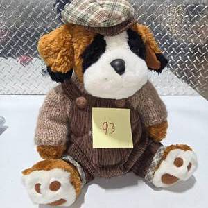 lot 93 image: Large Plush Dog Stuffed Animal Dressed Outfit Hat Sweater Overalls Decorative Collectible