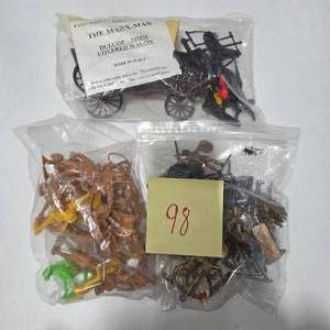 lot 98 image: Vintage Toy Soldier Figure Lot Marx-Man Dulcop Covered Wagon Western Cowboys Indians Plastic Figures