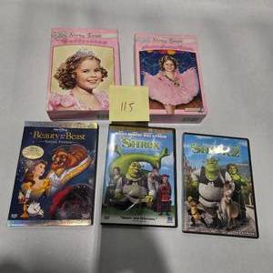 lot 115 image: Shirley Temple Collection DVD Lot Beauty And The Beast Shrek Movies Family Classics Retail $90