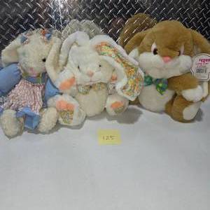 lot 125 image: Vintage Easter Bunny Plush Lot Long Ear Cuties Stuffed Rabbits Spring Holiday Dcor Collectibles