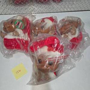 lot 126 image: Vintage Christmas Troll Dolls Lot Santa Outfit Russ Berrie Style Holiday Trolls Sealed New