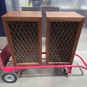 Vintage Wood Cabinet Stereo Speakers Pair Lattice Grille Home Audio Bookshelf Speakers