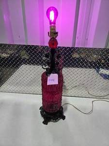 lot 144 image: Vintage Ruby Red Glass Table Lamp Gothic Ornate Base Accent Lighting Works