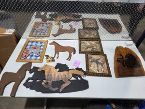 lot 145 image: Western Horse Wall Decor Lot Framed Art Wood Plaques Safari Prints Cabin Lodge Decor Bundle