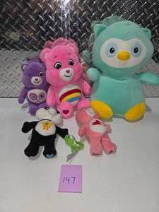lot 147 image: Care Bears Plush Lot Large Pink & Purple Bears Owl Stuffed Animals Bundle
