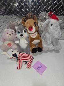 lot 152 image: Plush Toy Lot w Light-Up Rudolph Reindeer, Elephant, Care Bear & Stuffed Animals Bundle