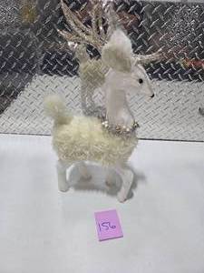 lot 156 image: Large Decorative White Reindeer w Glitter Antlers Holiday Christmas Decor
