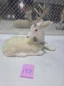 lot 157 image: Large Laying White Reindeer Holiday Christmas Decor w Glitter Antlers Winter Display