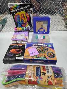 lot 169 image: Huge Kids Craft Activity Lot Paint By Number Stampers Art Kits Markers Pipe Cleaners NEW