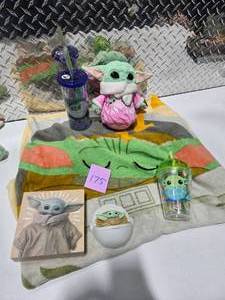 lot 175 image: Star Wars Grogu Baby Yoda Mandalorian Plush Blanket Cups Disney Collectible Lot