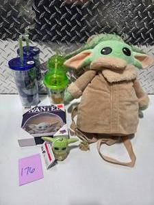 lot 176 image: Star Wars Grogu Baby Yoda Plush Backpack Cups Light Mandalorian Disney Lot
