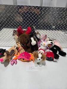 lot 182 image: Large Plush Animal Stuffed Toy Lot Moose Horse Dog Unicorn TY Holiday Plush