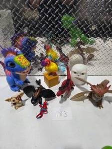 lot 183 image: Dragon Toy Figure Lot Gremlins Gizmo Harry Potter Owl Dinosaur Spider Man Kids Toys