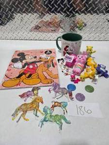 lot 186 image: Disney Mickey Pluto Care Bears Unicorn Horse Figures Mug Kids Toy Lot