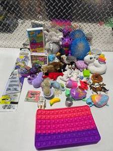 lot 187 image: Large Kids Toy Lot Pop It Fidget Plush Unicorn Wiggles Figures Sensory Bundle