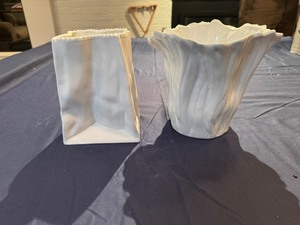 Italian Crinkle Paper Bag Vase and Decorative White Ceramic Vase