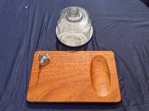 Marble and Glass Cheese Dome with Novel Mouse Wood Serving Board