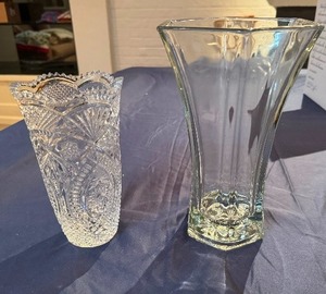 Vintage Crystal Vase, likely Cristal d Arques France or RCR Italy and Vintage Indiana Hoosier Glasse Vase Clear Hexagon