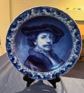 Self-Portrait of Rembrandt - Blue and White Royal Delft Wall Charger 16.5