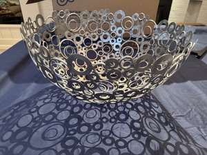 American Metalcraft Ring Design Silver Metal Art Bowl 19 Diameter x 10 Tall