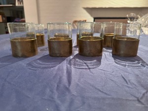 Set of 8 Rock Glasses with Removable Brass Holders (never used)