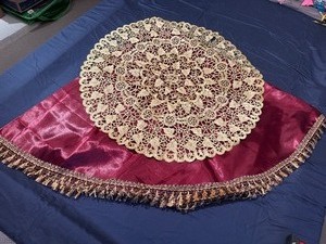 Round Table Covers - Gold Topper with Red and Gold Longer Cover (Fits small round corner table)