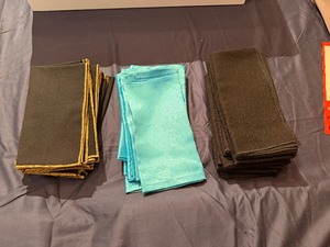 Linen and Silk Napkins - Black with Gold Trim - Qty 8, Blue - Qty 10, Black - Qty 10