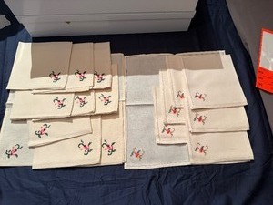 Vintage Embroidered Napkin Sets Cream Colored Set of 8 and Set of 10