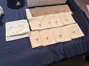 Vintage Embroidered Napkins - Cream Colored Set of 12, White Set of 5