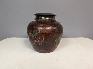 Vintage Japanese Metal Jar Decorative Featuring AnimalsPeople