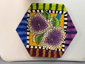 Studio Design Works Hexagonal Hand-Painted Decorative Plate or Platter. 18.5