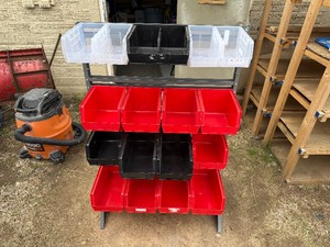Akro Bin Stand with 17 Various Sized Akro Bins