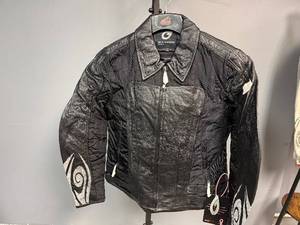 Black Womens Leather Biker Jacket (Size 12)