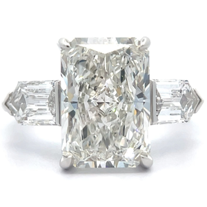 7.30 Carat Diamond Radiant & Pentagonal Three-Stone Ring in 14k White Gold w/ Report; $9,995 Tag Included *VIDEO*