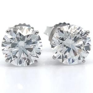 3.95 Carat Diamond Round Solitaire Stud Earrings in 14k White Gold w/ Report *VIDEO*