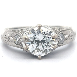 lot 7 image: Vintage Estate 1.25 Carat Natural Diamond Engraved Ring in 14k White Gold Retail $12,600 VIDEO