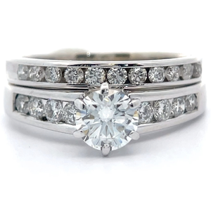 lot 12 image: Gabriel & Son 1 Carat Natural Diamond 2-Piece Bridal Ring Set in 14k White Gold VIDEO